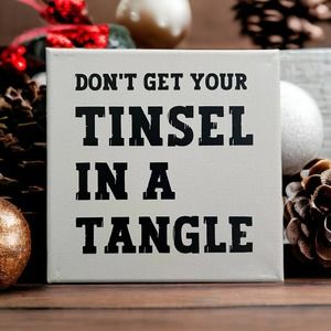 Tinsel in a Tangle: 8"x8" Canvas Wall Art